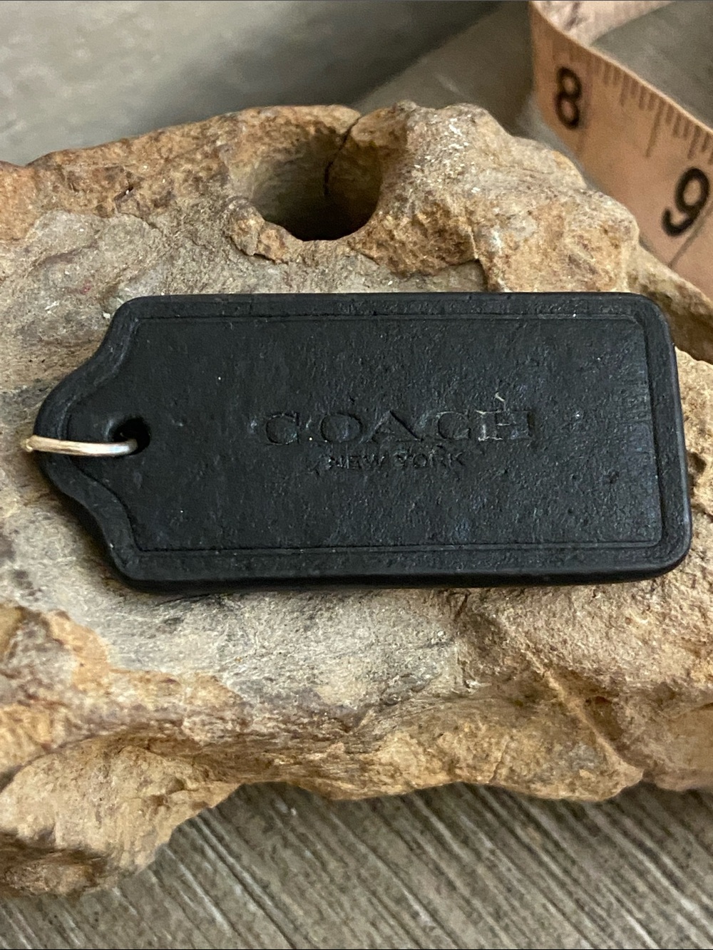 Vintage Coach Black Leather Bag Tag with Embossed Logo